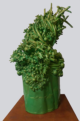 John Monti - Flower Cluster, Green-Gold, 2016, Cast urethane resin, epoxy, resin finish, 47 h x 26 w x 34 d inches